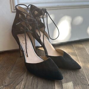 Jessica Simpson Black Suede Lace-Up Heels